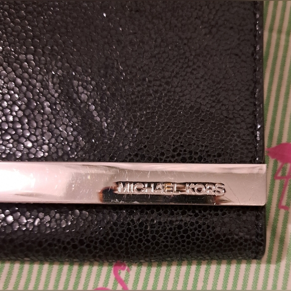 Michael Kors Sparkle Metallic Texture Black Suede Evening Clutch Purse Hand Bag - Picture 13 of 14